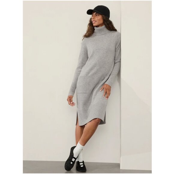 NWT Athleta Alpine Turtleneck Sweater Dress, Small Petite, Grey Heather - Picture 1 of 8